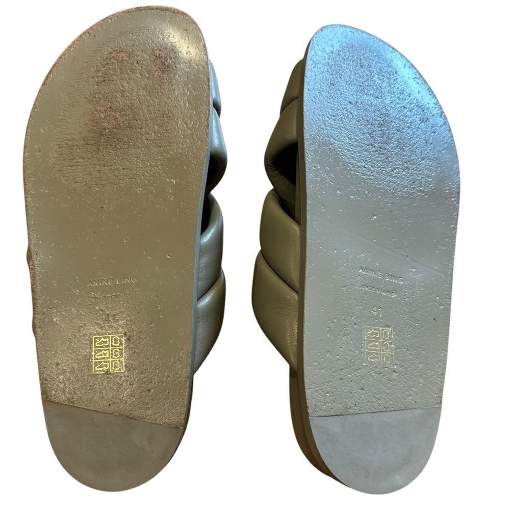 Revolve Anine Bing Lizzie Lamb Leather Slides in Green Khaki Sandals - Picture 11 of 11